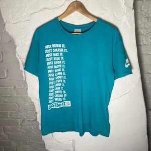 Vintage Nike Just Do It Graphic T-Shirt Mens Medium Teal Blue 90s Made in USA